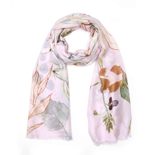 Lavender Botanical Scarf – Modal Silk Wrap | Hand-Drawn Leaves & Berries Floral Design