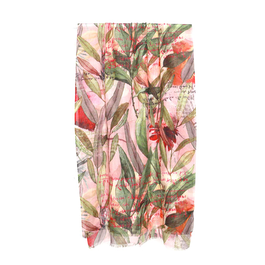 Eucalyptus Dream Scarf – Pure Linen Wrap | Hand-Painted Gum Leaves on Blush Pink