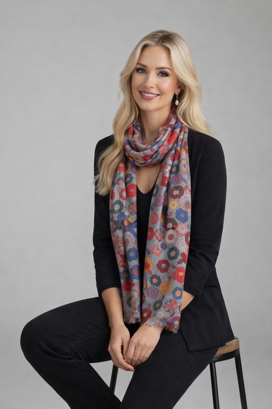 Écharpe de créateur en pure soie à motif floral