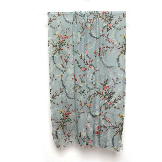 Grey Meadow linen Scarf – Delicate Botanical Vine Print