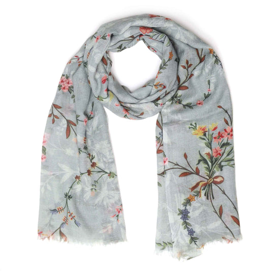 Grey Meadow Fine Merino Wool Scarf – Delicate Botanical Vine Print