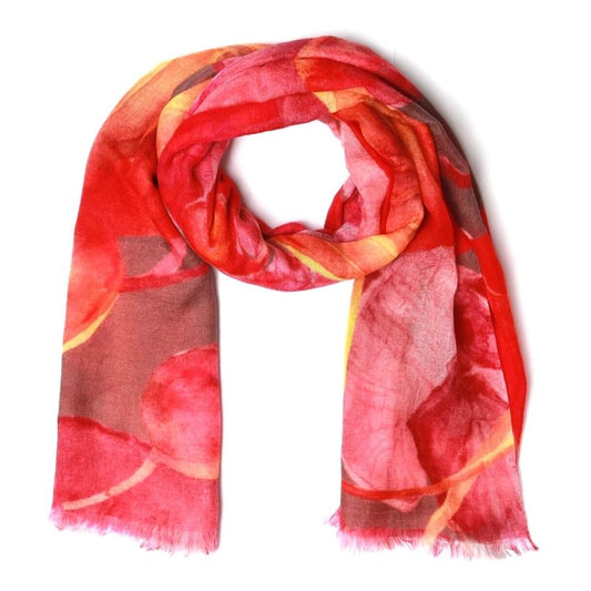 Orchid Radiance Scarf – Fine Merino Wool | Watercolor Pink & Magenta Floral Wrap on Grey
