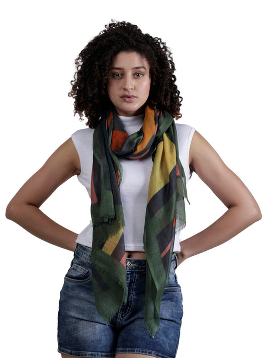 Urban Mosaic Abstract Scarf – Merino Fine Wool Designer Wrap | Modern Geometric Color Block Print