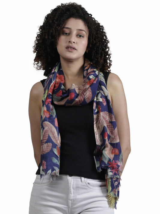 Midnight Bloom Floral Scarf – Merino Fine Wool Designer Wrap | Botanical Garden Print