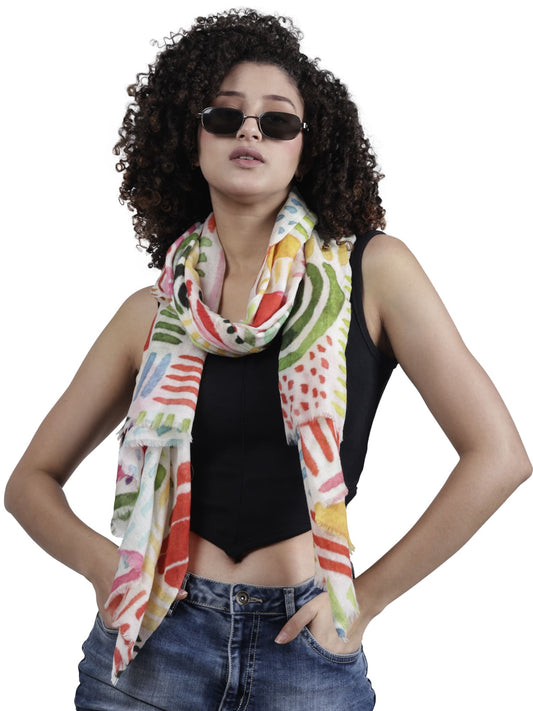 Carnival Rhythm Abstract Scarf – Merino Fine Wool Designer Wrap | Hand-Painted Geometric Brushstroke Print