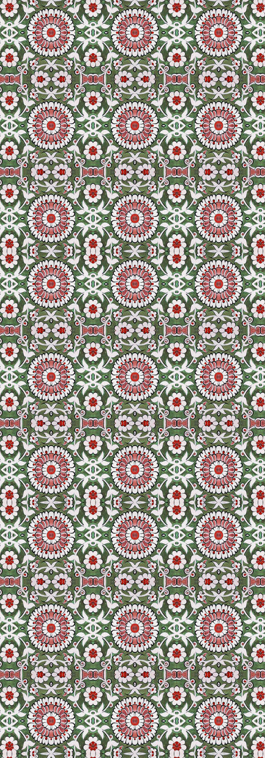 Moroccan Tile -Olive Fine Twill Merino Silk Designer Scarf