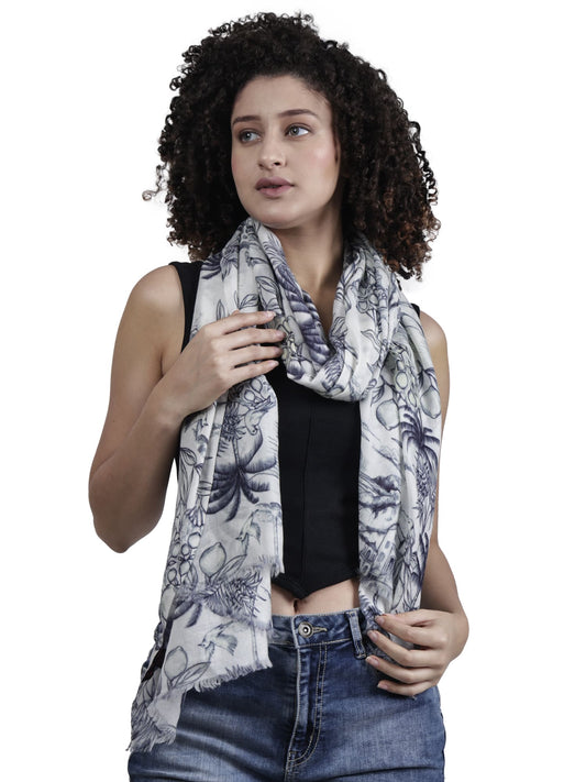 Bufanda de diseño de seda merino de sarga fina con ilustraciones abstractas