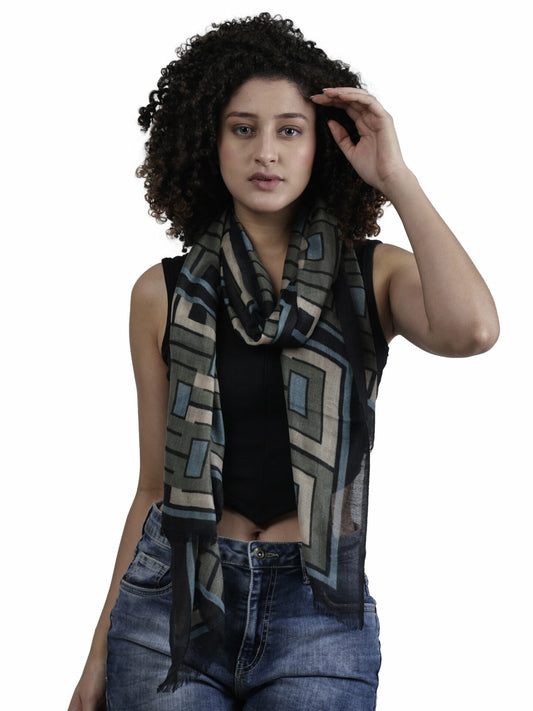 Geometrical Fine Merino Silk Designer Scarf