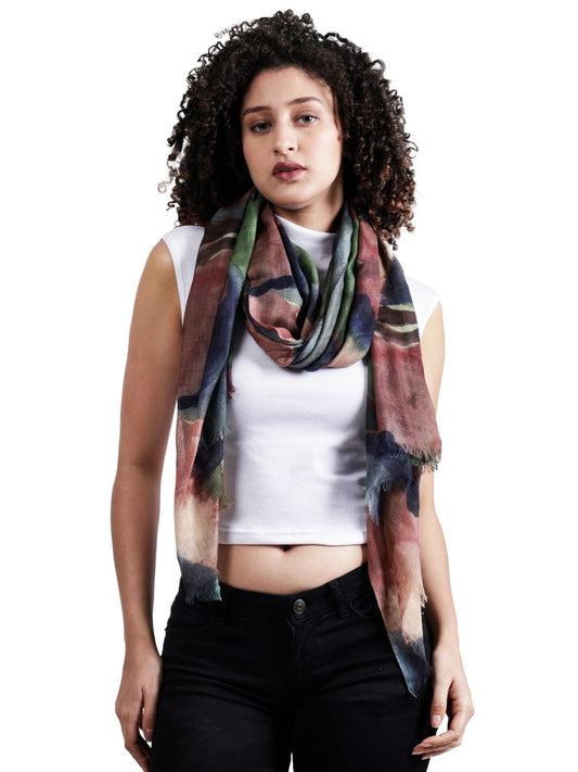Bloom Horizon Abstract Floral Scarf – Merino Fine Wool Designer Wrap | Watercolor Botanical-Inspired Print