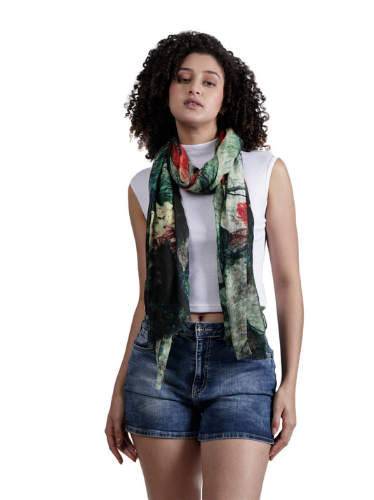 Floral Artwork Fine Twill Merino Silk Designer Scarf