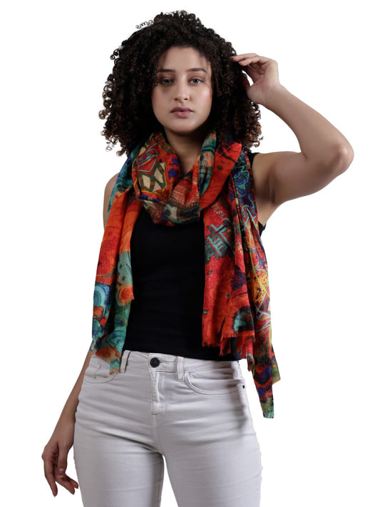 Kaleidoscope Abstract Fine Merino Silk Designer Scarf