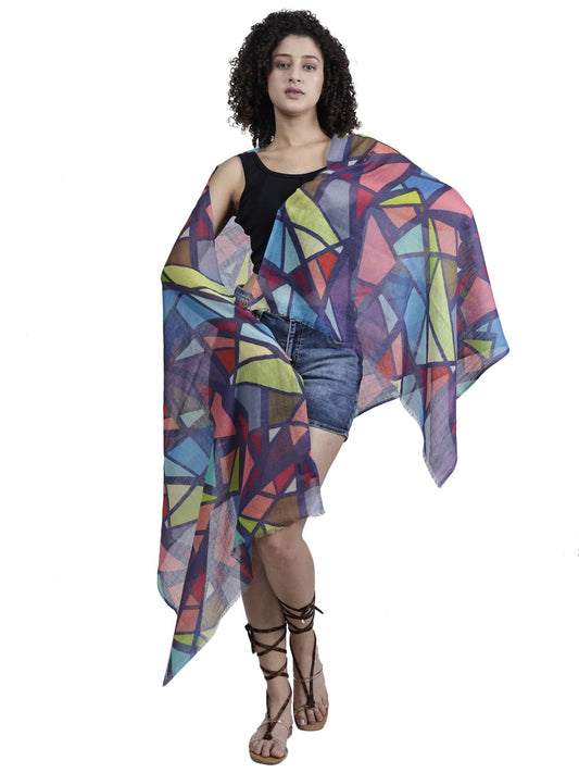 Multicolor Glass Geometrical Merino Silk Designer Scarf