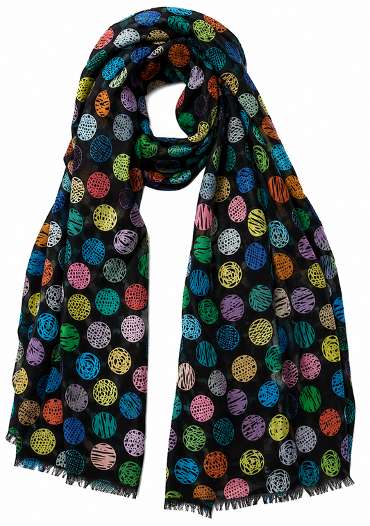 Colour Pop Dots Merino Wool Scarf – Playful Winter Designer Scarf