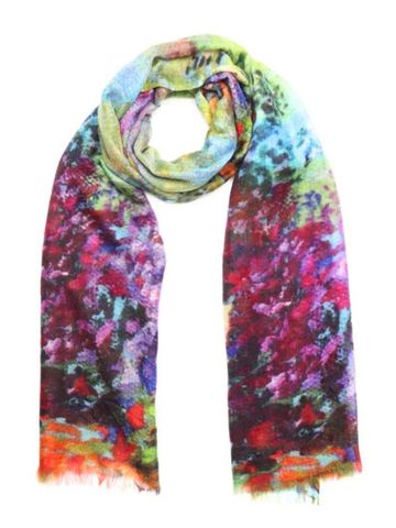 Garden Serenity Floral Scarf – Merino Wool Silk | Impressionist Landscape Print Wrap