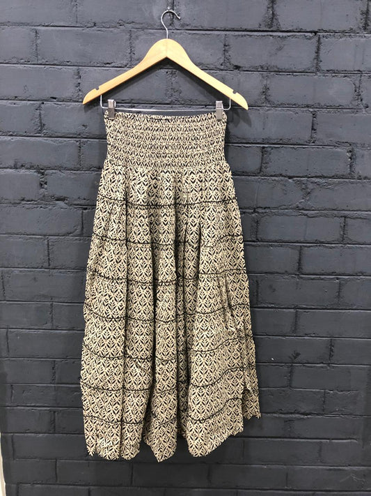 Long Ruffled Skirt - Beige (Screen Print)