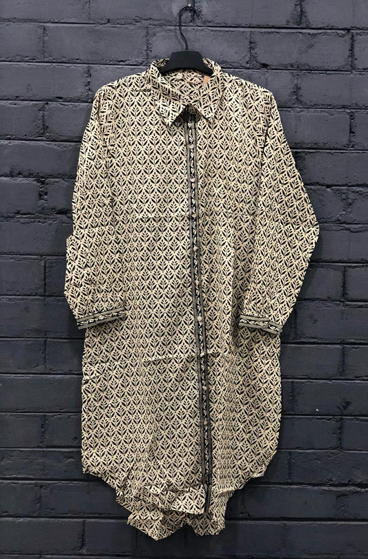 Mid-length Shirt Dress- Geometric (Screen Print)