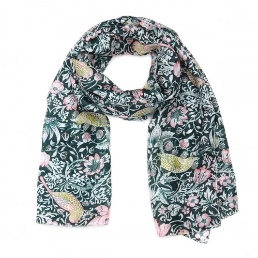 Victorian Heritage Scarf – Pure Linen Wrap | Vintage Birds & Botanical Motifs in Teal and Blush