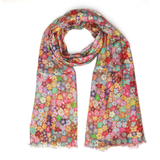 Millefiori Blossom Multicolour Abstract Floral Cashmere Wool Designer Scarf | Vibrant Artistic Wrap