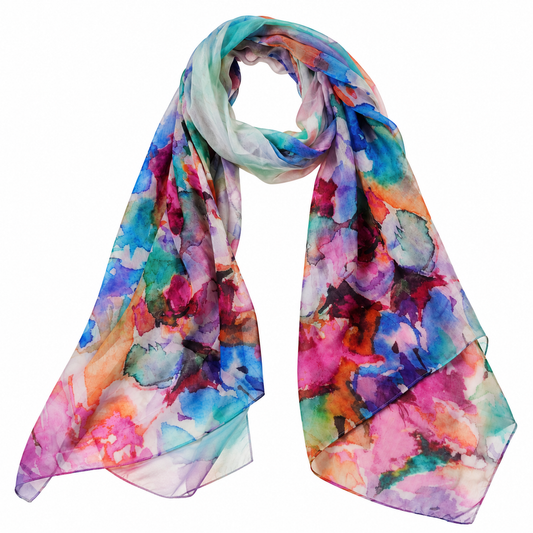 Watercolour Garden Bloom Pure Silk Designer Scarf