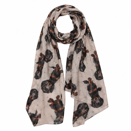 Black & Rust Artistic Dog Print Pure Silk Designer Scarf