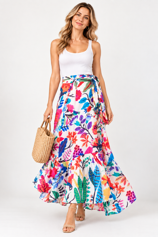 Floral Print 3-Way Multi-Wear Rayon Skirt