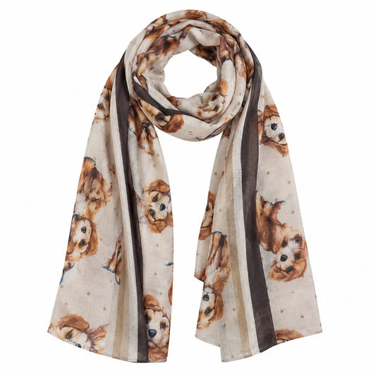 Warm Sand Puppy Print Pure Silk Designer Scarf