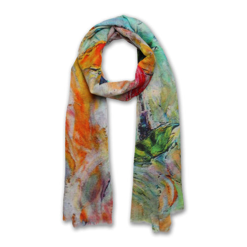 Rainy Day Romance Scarf – Premium Merino Wool Silk Wrap | Abstract Umbrella Walk in Bold Colours