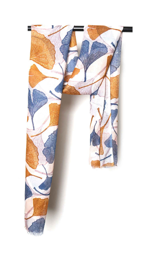 Gingko Leaves Merino Wool Embroidered Scarf