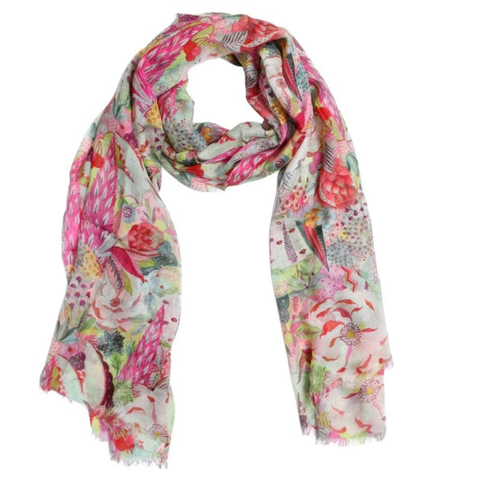 Tropical Paradise Multicolour Floral Scarf – Modal Silk Designer Wrap | Exotic Botanical Print