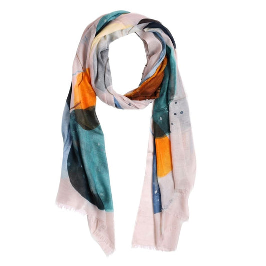 Ocean Ember Abstract Scarf – Contemporary Modal Silk Designer Wrap | Watercolor Art Print - Off White
