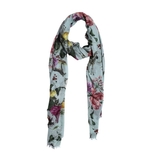Savanna Bloom Botanical & Wildlife Scarf – Modal Silk Designer Wrap | Blue Artistic Australian Coastal Print