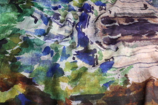 Garden Avenue Architectural Scarf – Merino Wool Silk Designer Wrap | Watercolor Cityscape Print