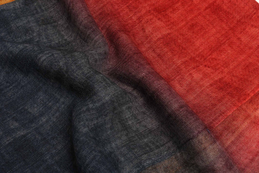 Ombre Gradient Scarf – Merino Wool Silk Blend | Multicolor Stripes in Mustard, Rose, Red & Indigo
