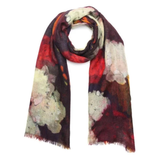 Midnight Peony Garden Scarf – Modal Silk | Dark Floral Abstract Wrap