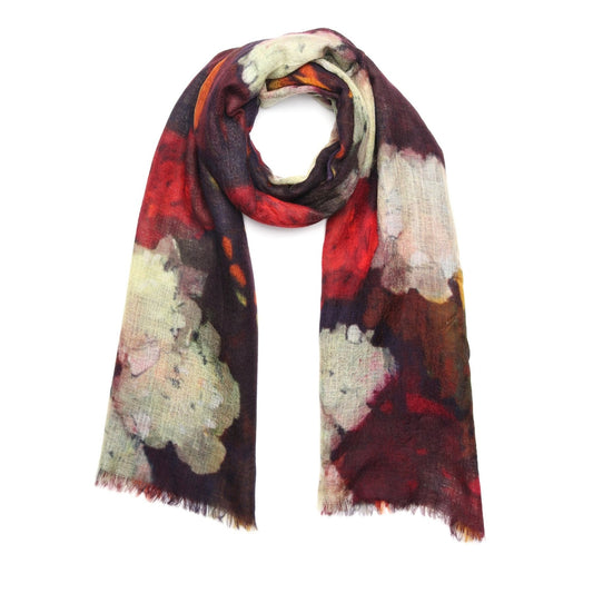 Midnight Peony Garden Scarf – Fine Merino Wool | Dark Floral Abstract Wrap