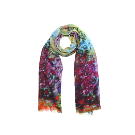 Garden Serenity Floral Scarf – Merino Fine Wool | Impressionist Landscape Print Wrap