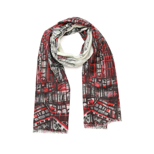 Architectural Embroidered Merino Silk Designer Scarf