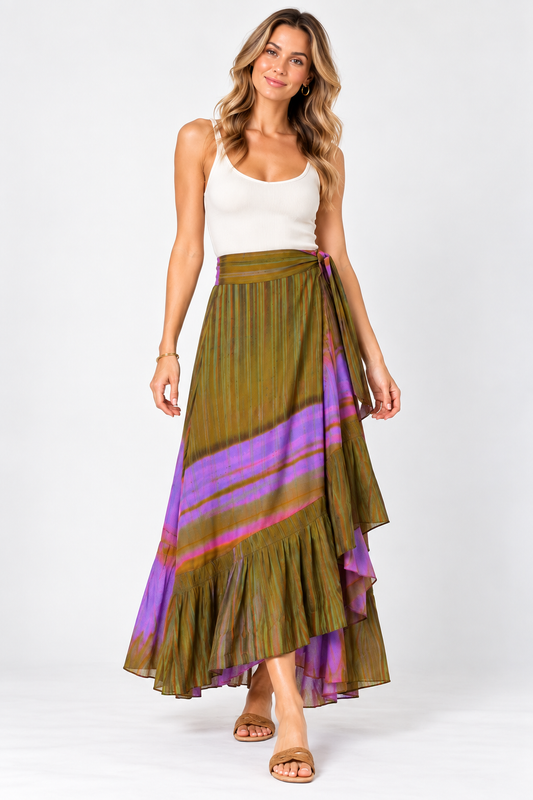 Painterly Brushstroke Print 3-Way Multi-Wear Rayon Skirt
