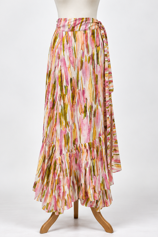 Abstract Brushstroke 3-Way Wrap Rayon Skirt