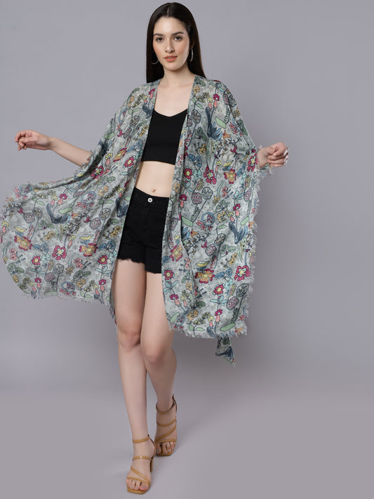 Floral Merino Wool Travel Cape