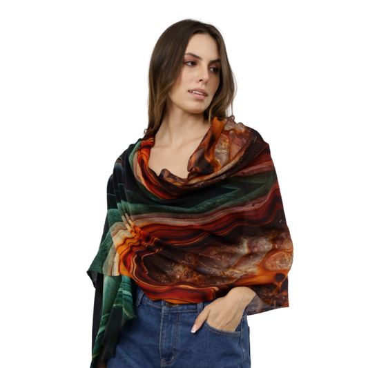 Agate Stone Abstract Scarf – Modal Silk Designer Wrap | Gemstone Crystal Art Print
