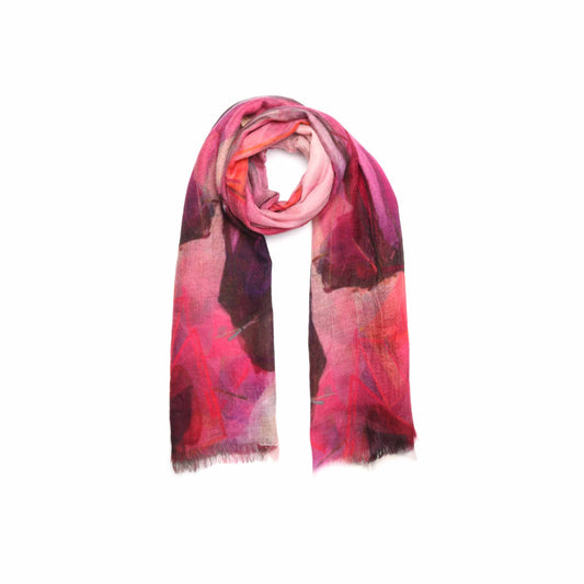 Aurora Blush Abstract Scarf – Merino Wool Silk  | Pink & Purple Artistic Wrap