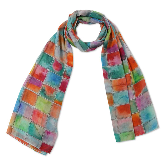 Abstract Cotton Voile Designer Scarf