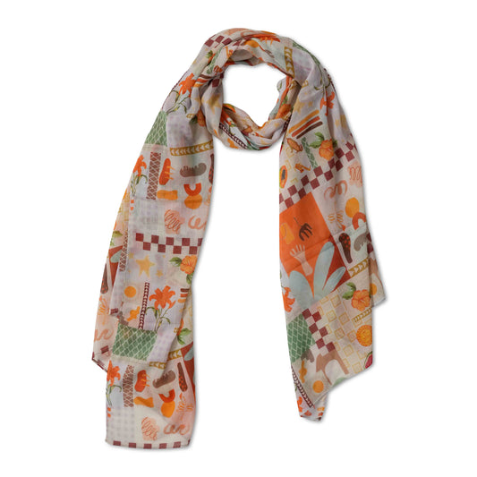 Fruit Print Cotton Voile Designer Scarf