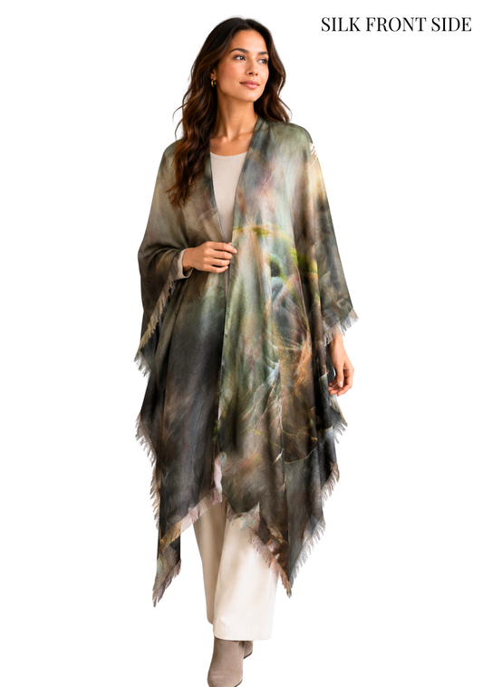 Vintage Mauve Reversible Pure Silk and Merino Wool Cape