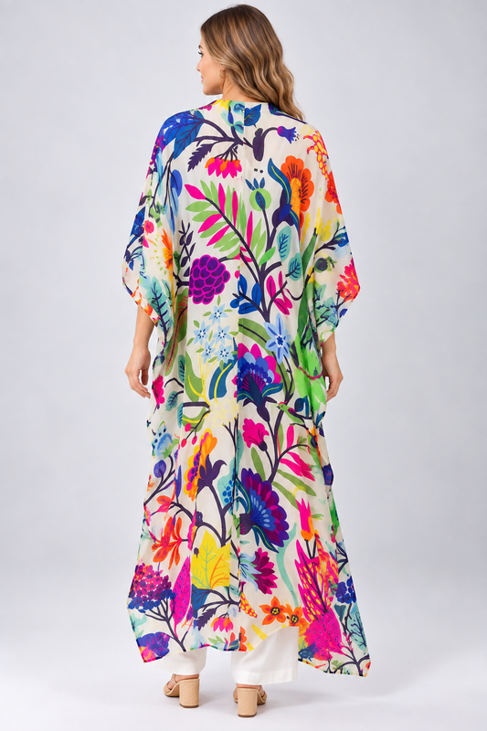 Kimono con abertura larga y estampado floral