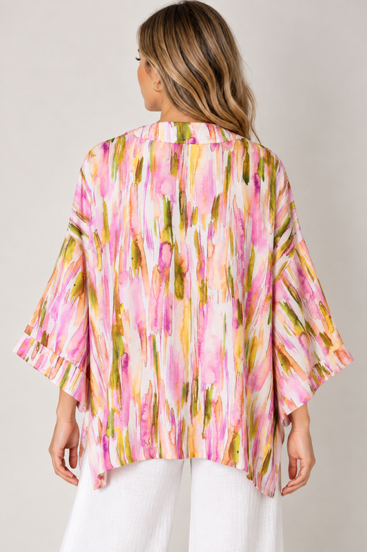 Abstract Brushstroke Cotton Muslin Short Kimono