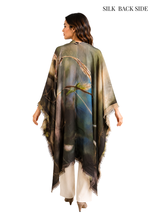 Vintage Mauve Reversible Pure Silk and Merino Wool Cape