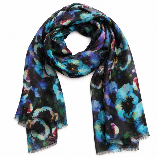 Écharpe de créateur en pure soie à motif floral