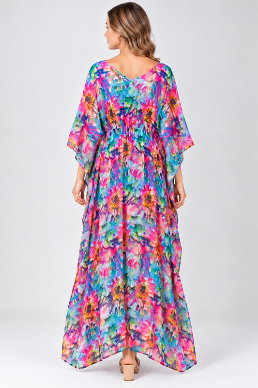 Vestido caftán largo con estampado floral